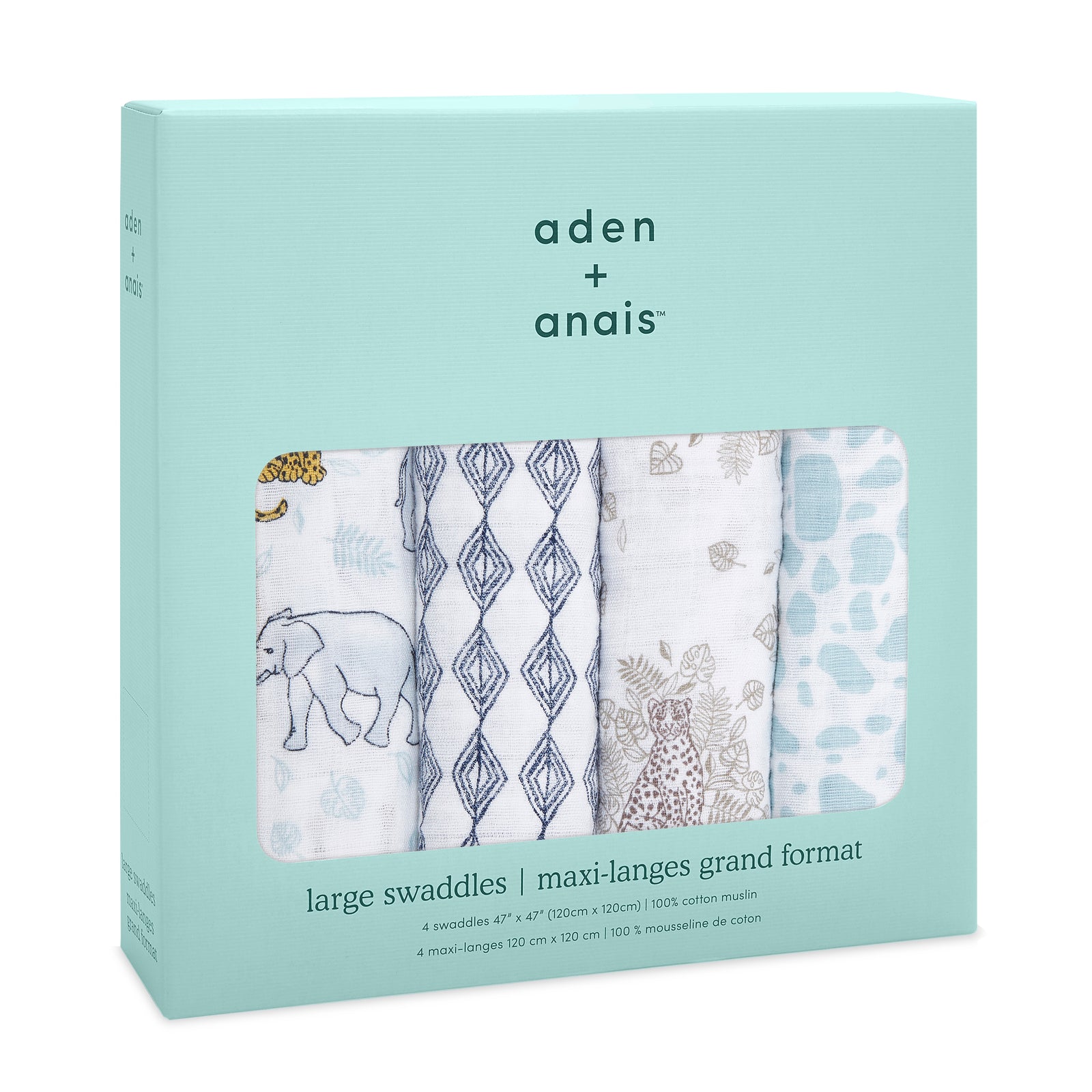 The Kiddie Company Cotton-swaddle-4pk-jungle
